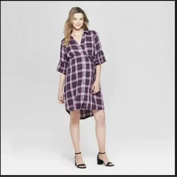 NWT Isabel Maternity Plaid Shirt Dress XL - Picture 1 of 6